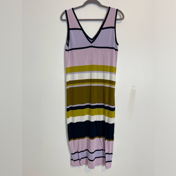 Ted Baker London Pink Yellow Izlie Striped Sheath Dress v neck viscose SZ 3 or M - Picture 5 of 10